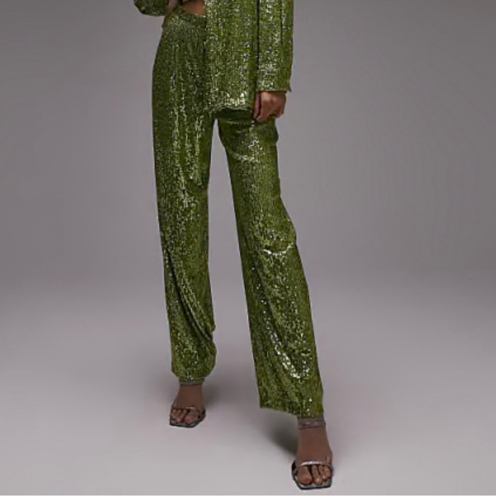 Topshop ASOS mini sequin slouch pants kiwi $111 NWOT GORGEOUS. See description